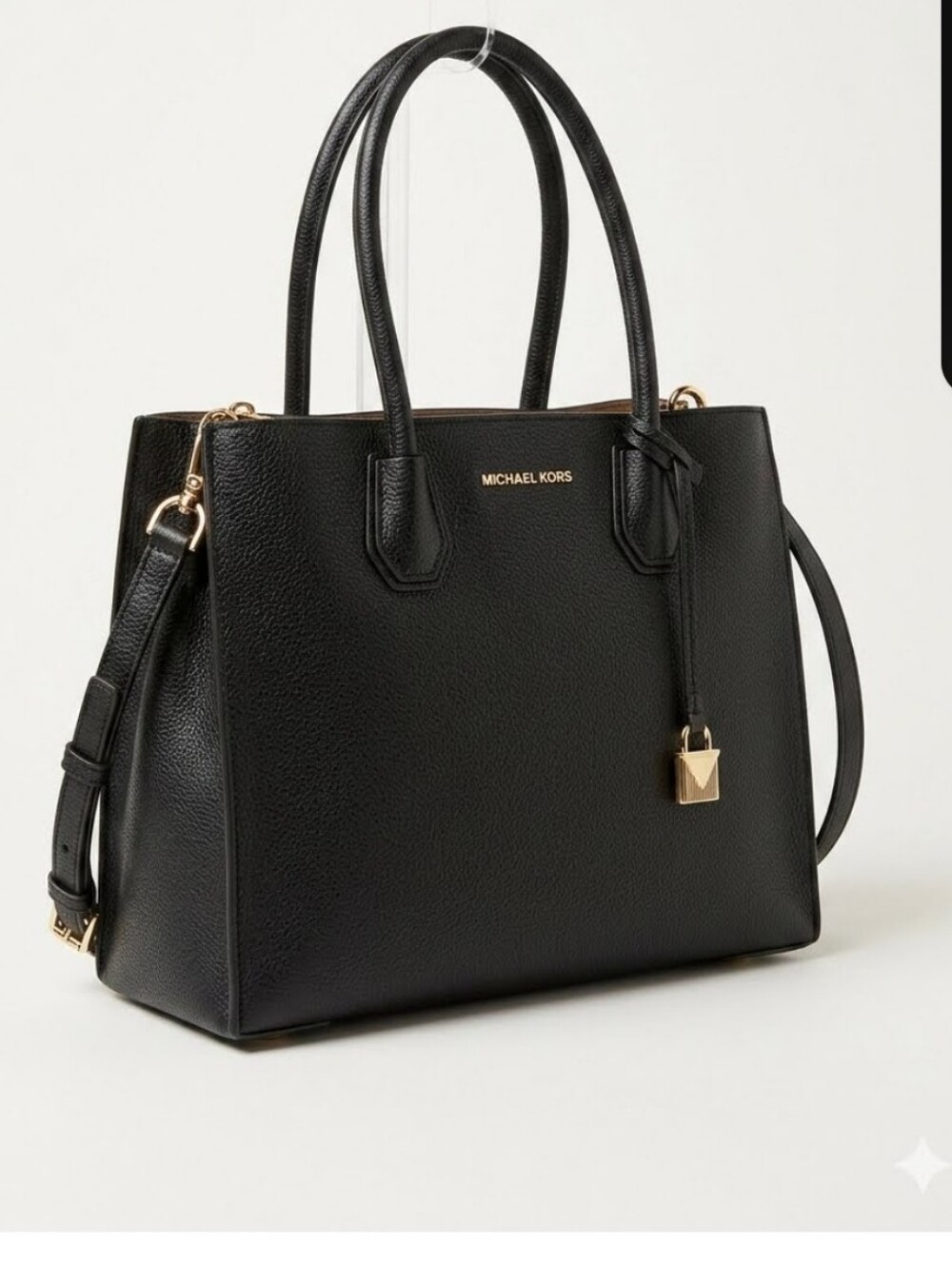 Michael Kors Black Pebble Leather Tote with Gold Lock